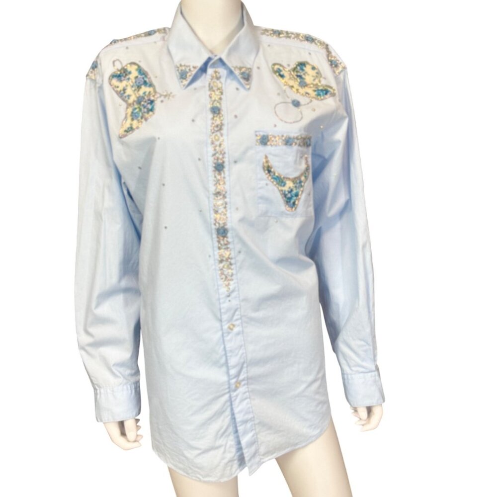 Vintage 1980s–1990s Laura Rogers Originals Hand-Painted Western Shirt Size 17
